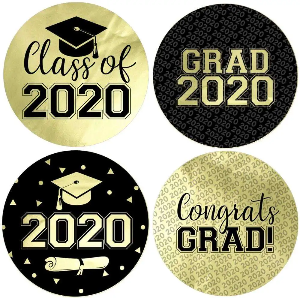 New Product 1.75 Inch Custom Year Graduation Party Favor Labels Stickers Black Gold Graduation Party Decoration