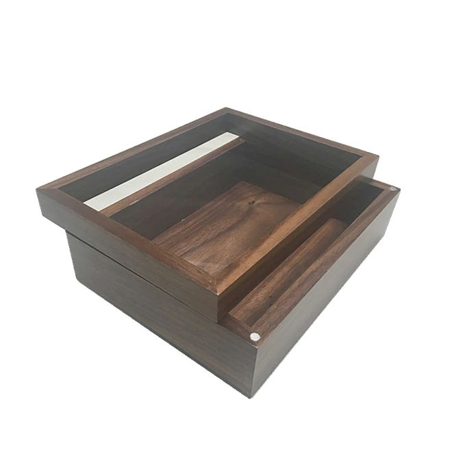 Multi-functional Wooden Clear Lid Display Case Oiled Walnut Wood Photo Box with Magnetic Acrylic Lid USB Flash Drive Shadow Box