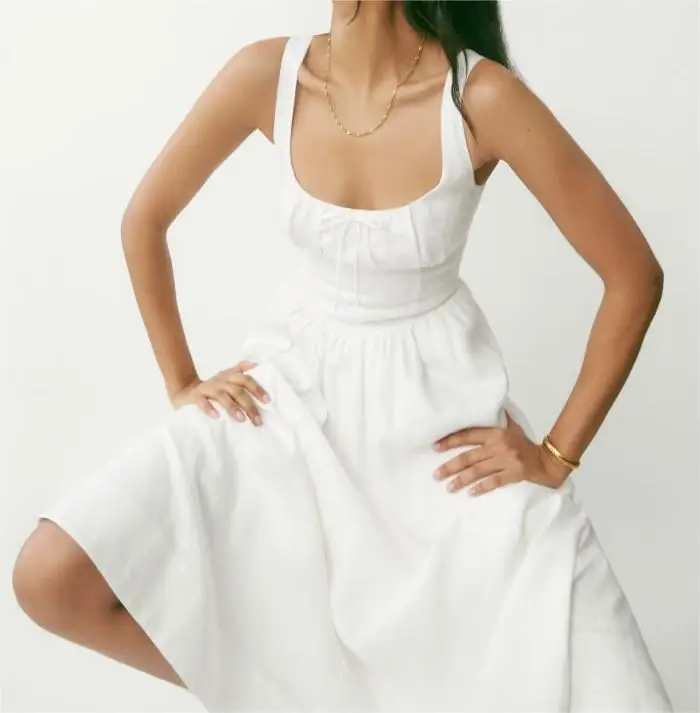 New Arrival Sleeveless Summer Casual Dresses 100% Cotton Dress Solid Color Women Suspender Backless Dresses