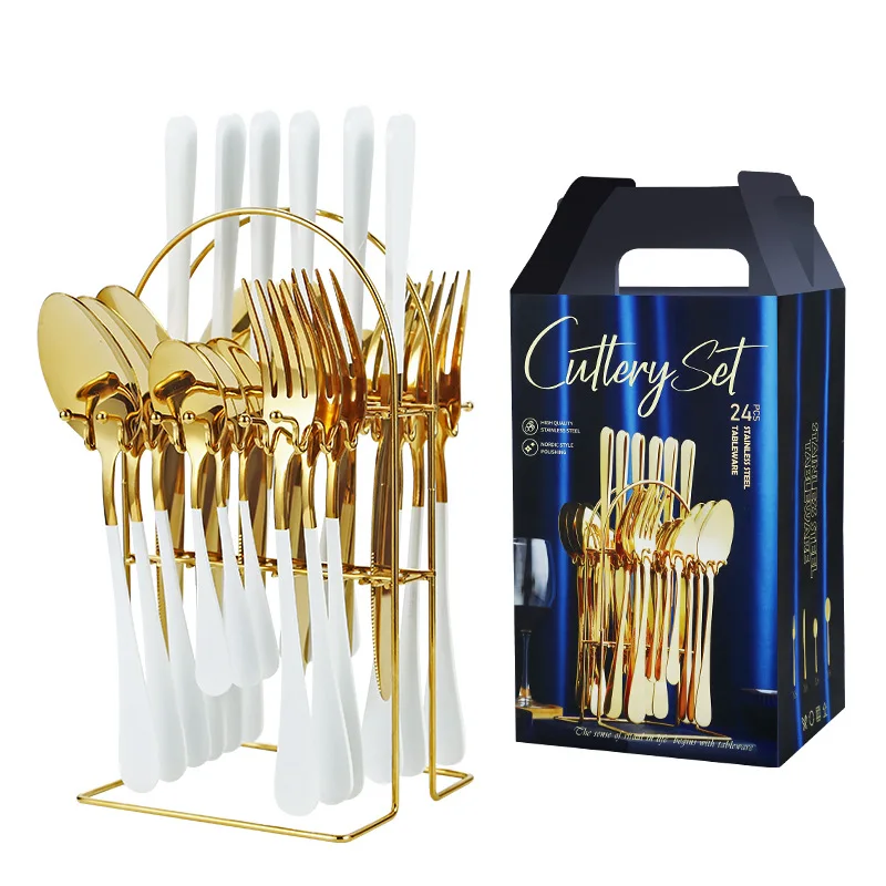 Custom High Quality 24pcs Cutlery Spoon Knife Fork Set Stainless Steel Cutlery Set Gold Flatware Sets With Gift Box