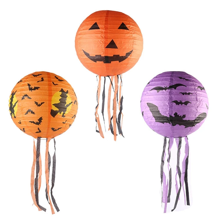 8 inches Hanging Decoration  Halloween Paper Led Lanterns For Party supplies