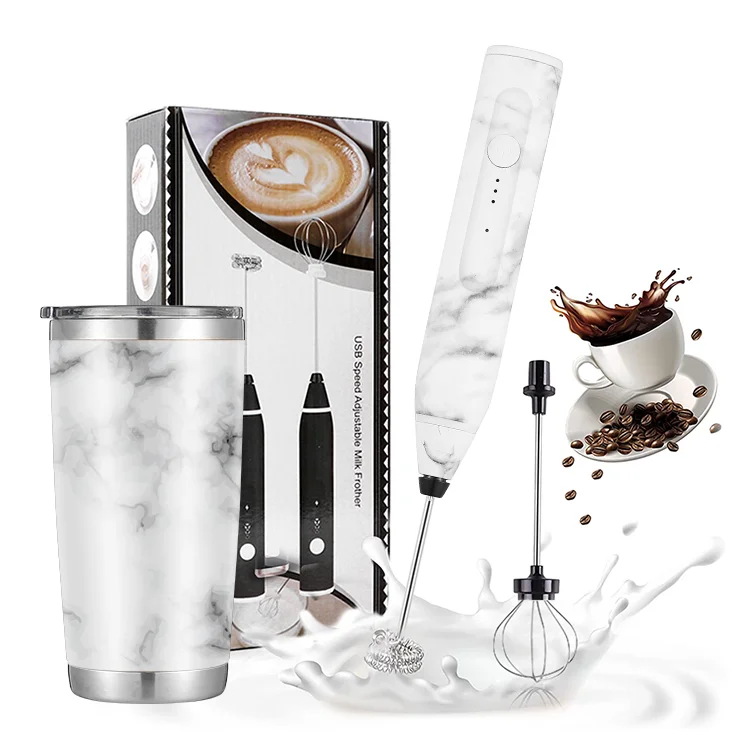 New Arrival milk foam frother USB rechargeable handheld electric coffee milk frother steamer set with coffee mug, mixer, pitcher