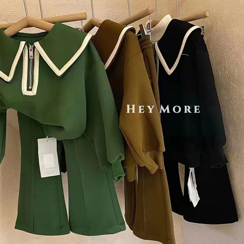 Korean version of the new autumn little girl foreign style casual two-piece set of female treasure fashion flare pants trend