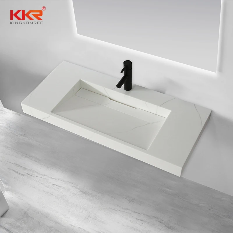 Cupc Solid surface double sink bathroom vanity solid marble hand wash basin wall hung stone black or white basin