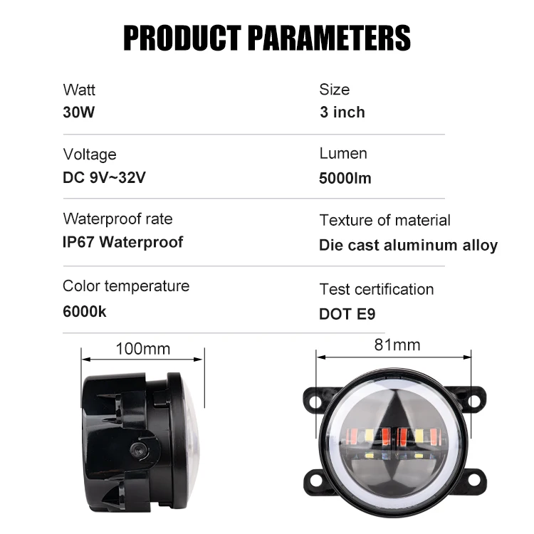 RCJ LED Lights Car LED Driving Lights 30W Car LED DRL Fog Lamps LED Angel Eyes Fog/Driving Lights