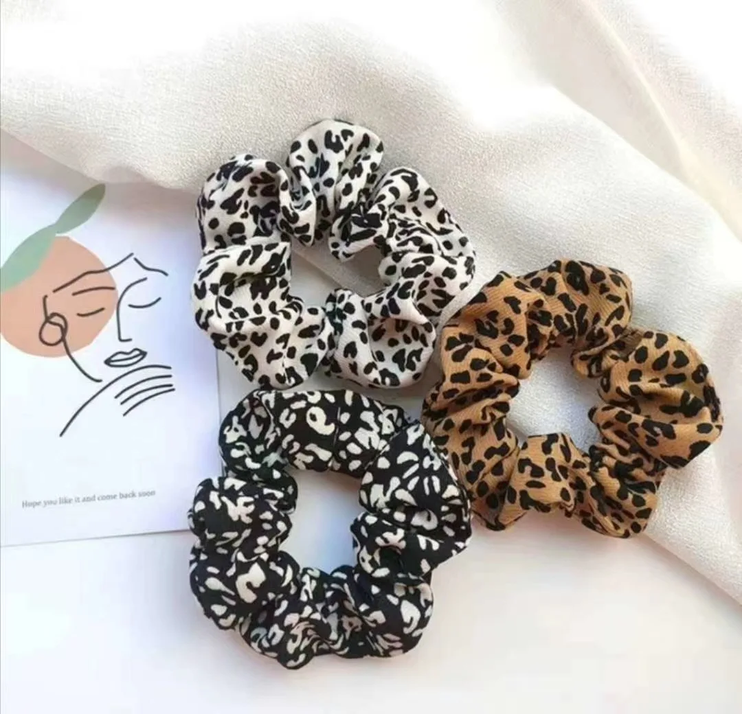 High Quality Girls Elastic Satin Rubber Striped Women Hair Scrunchies Girl Holder Rope Leopard Print Scrunchies
