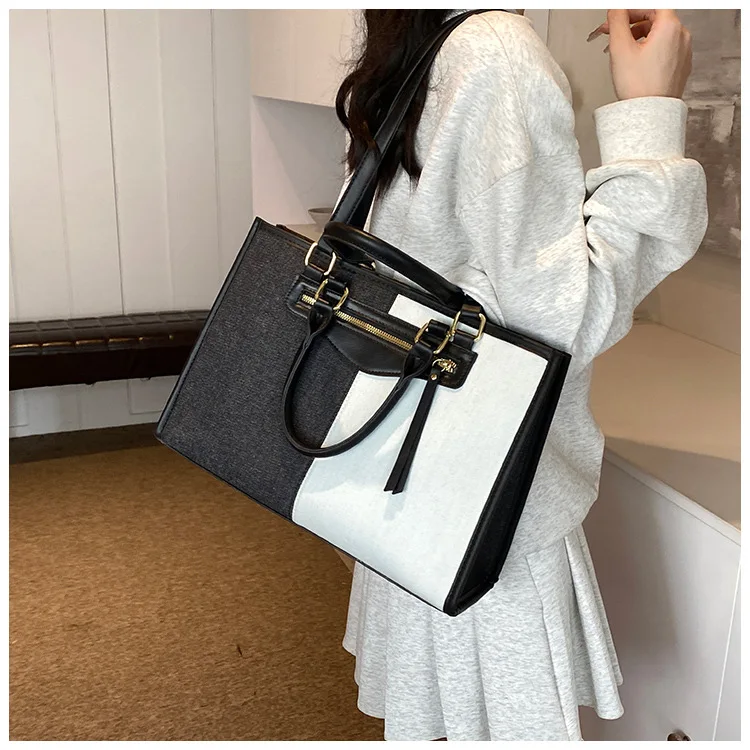 sac a main Denim Tote Handbag For Women Top Handle Denim Patchwork Purses and Handbags Satchel Tote Shoulder Bag With Pocket