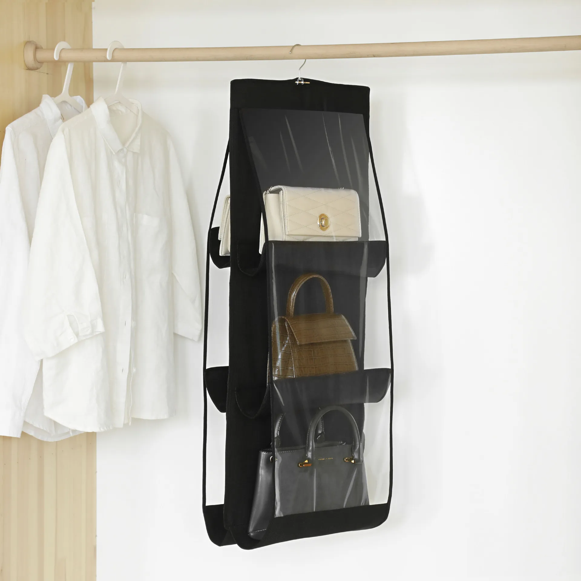 Home Storage Double-sided Six-layer Multi-layer Display Shelf Dustproof Metal Hanger Non-woven Grocery Organizer Hanging Bag