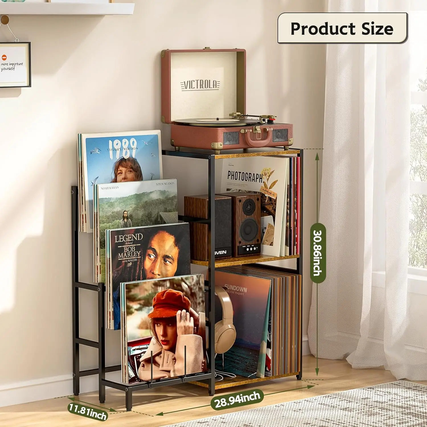 Living Room Turntable Stand 4 Tier Vinyl Record Storage Albums End Table Records Vinyl Record Player Stand