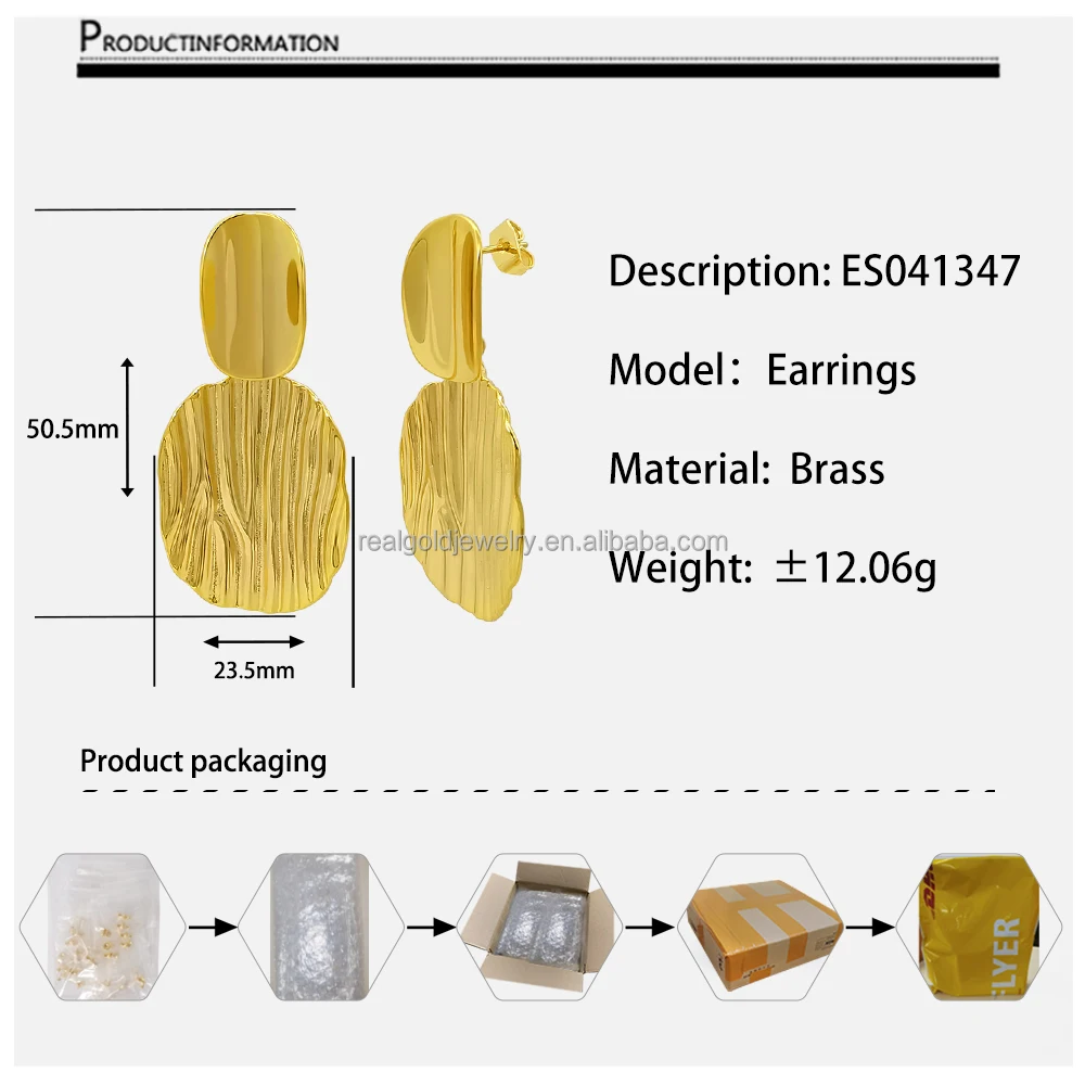 Round Shape Big Size Long Brass Earring Nice Design With 18k Gold Color Brass Earring For Woman Daily Wear