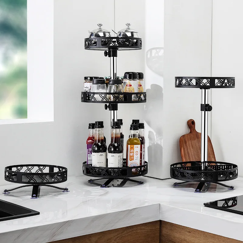 Stainless steel Creative Multi-function space saving kitchen storage spice rack turntable lazy susan cabinet organizer