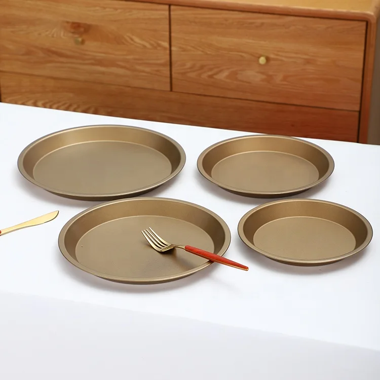 Home Kitchenware Multiple Sizes Round Deep Gold Iron Non-stick Baking Pan Pizza Pans