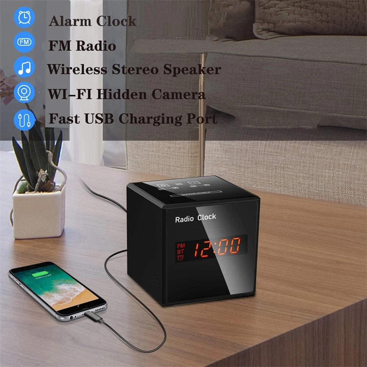 
1080P Full HD 30FPS Invisible Camera Inside Clock WiFi Hidden Spy Camera with Music Player Speaker FM Radio 