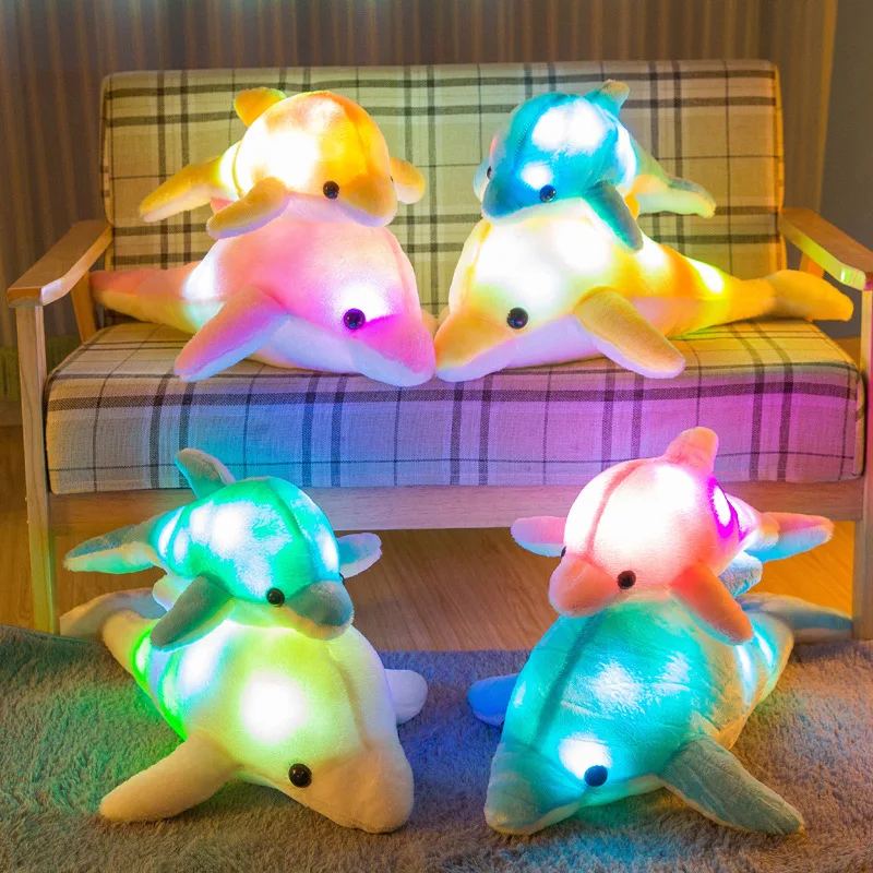Dolphin Plush Pillow With Led Light Glowing Stuffed Animals Colorful Custom Dolphin Toy Plush