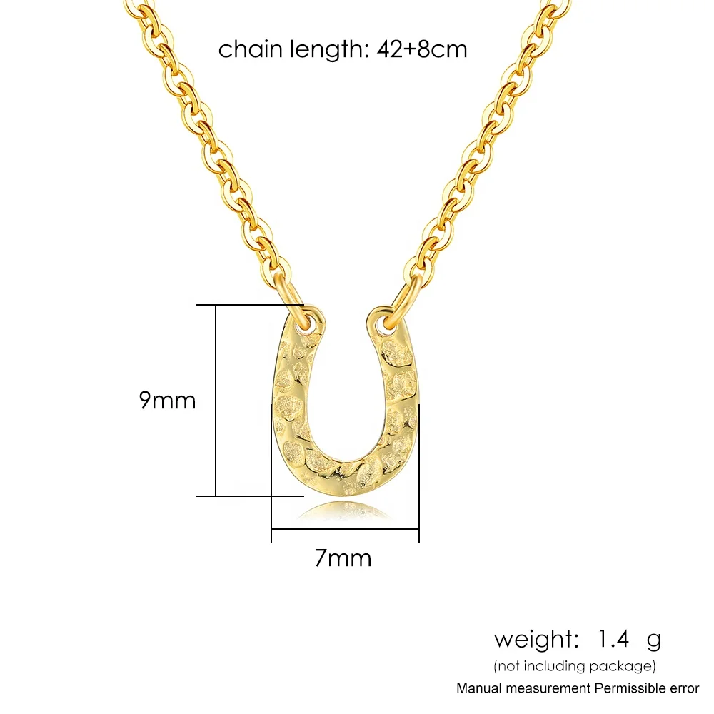 INS Style S925 Sterling Silver Jewelry Hammered Letter U Shape Horseshoe Pendant Necklace EMNL044