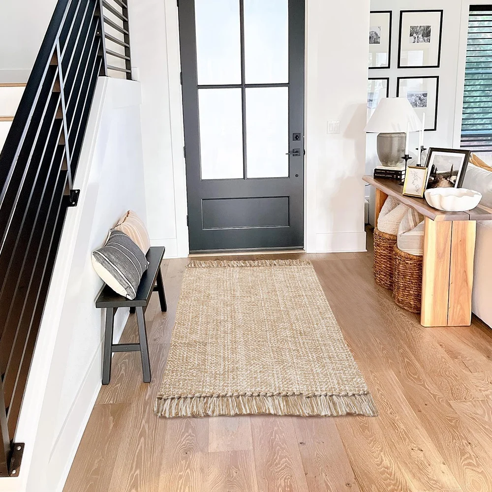 Boho Washable Reversible Cotton Rugs with Tassels Woven Area Rugs for Entryway Living Room Kitchen Bedroom Door Mats Carpets