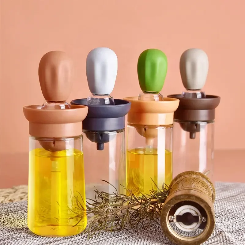 180ml Kitchen Silicone Oil Bottle Baking Barbecue Oil Brush Dispenser Bottle