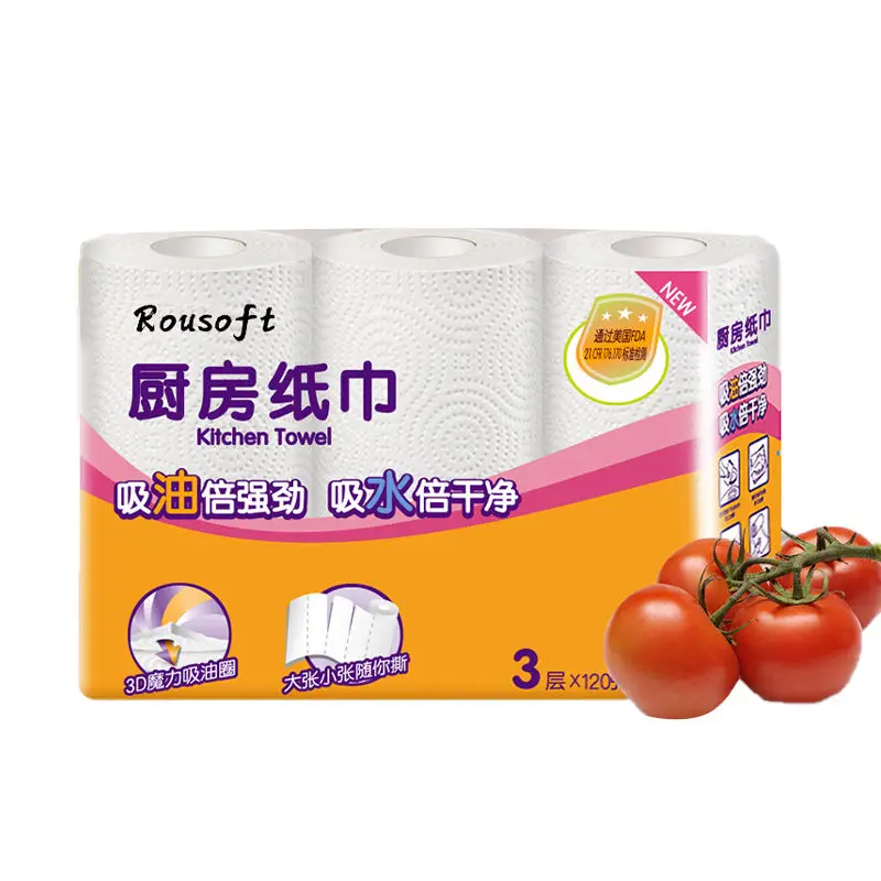 OEM Virgin Wood Pulp Soft Cheap Price Good oil Absorbent Standard Roll Kitchen Paper Towel
