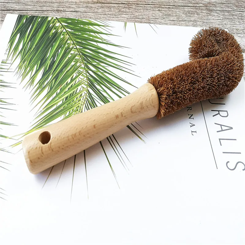 Hot sale bamboo wooden coconut fiber glass cup bottle brush