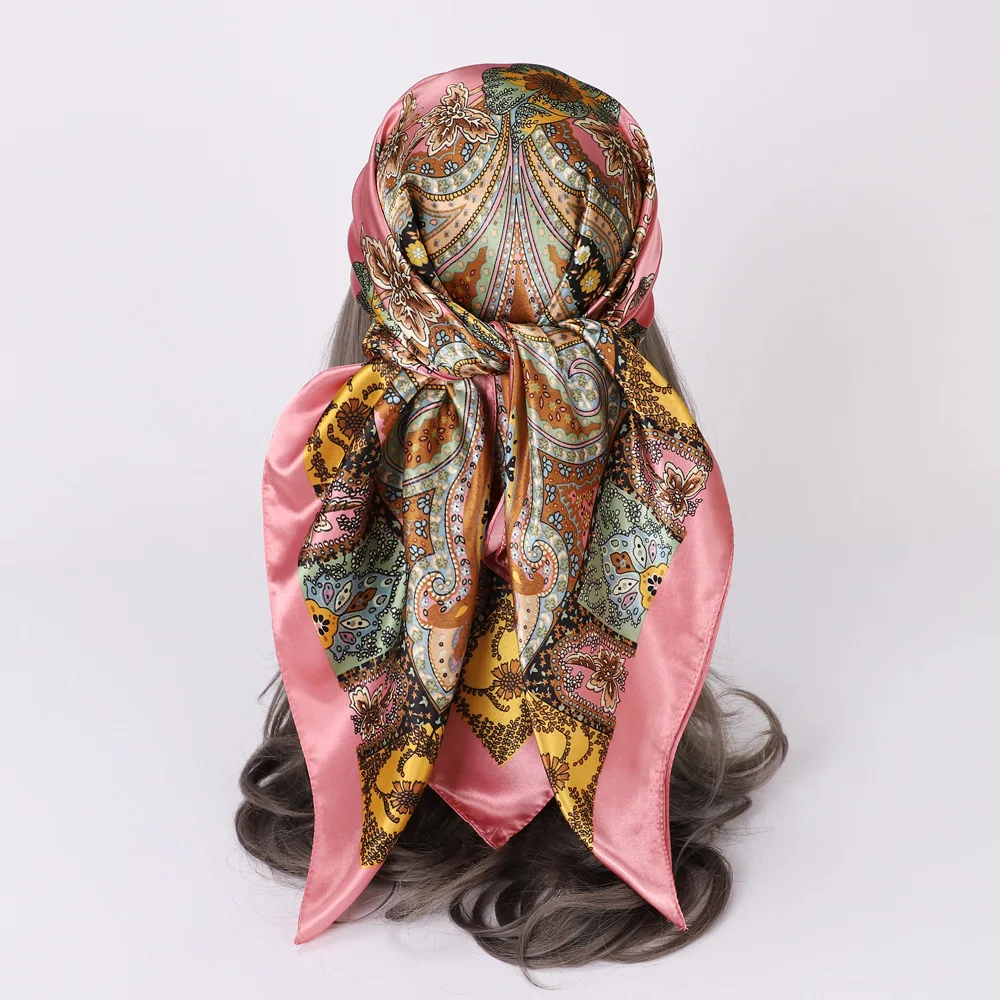 90cm Cotton Floral Print Bandanas Square Scarf Women Girls Headband Accessories Handkerchief Neckerchief Hairscarf