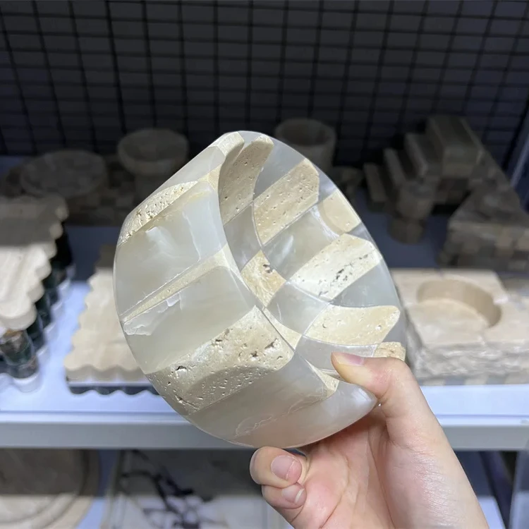 stonekocc Travertine And Onyx Mixed Color Wabi-Sabi Luxury Natural Decorative Marble Ornament Home Decoration