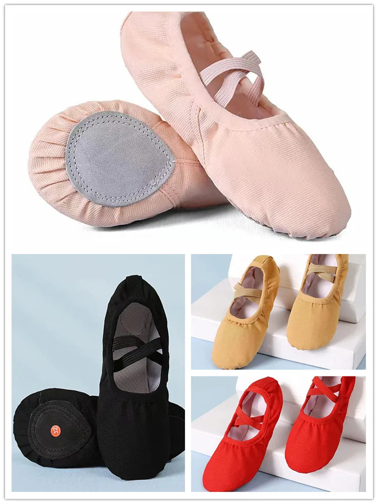 Wholesale Cheap OEM Ballet Pink Foldable Children Girls Split Sole Canvas Soft Dance Wear Stretch Ballet Shoes