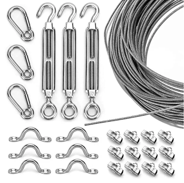 Heavy-Duty Turnbuckle Pad Eye Wire Rope Clamp Well Easy to Install String Lights Hanging Kit for Outdoor