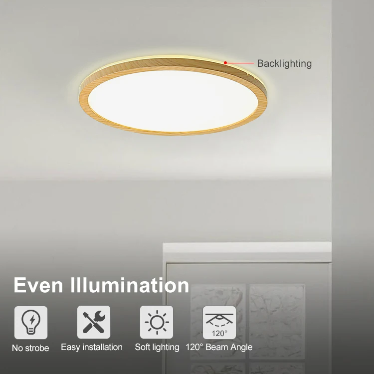 nordic stylish wooden round frame surface mounted led ceiling light with smd2835 luxury for home office living room bedroom