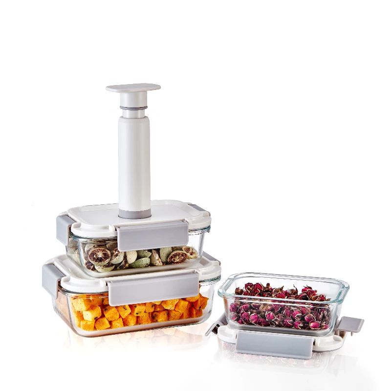 Linuo Heat Resistant Borosilicate Glass Airtight Food Storage Lunch Box Vacuum Food Container With Pump