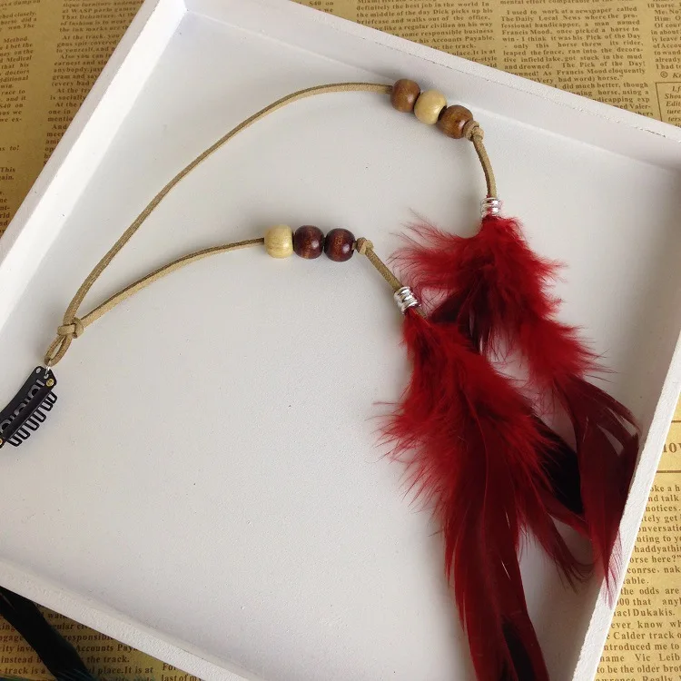 Bohemian Feather Headband Scrunchies Tribal Hair Bands Women Girl Hippie Weaving Hair Accessories Hair Clip