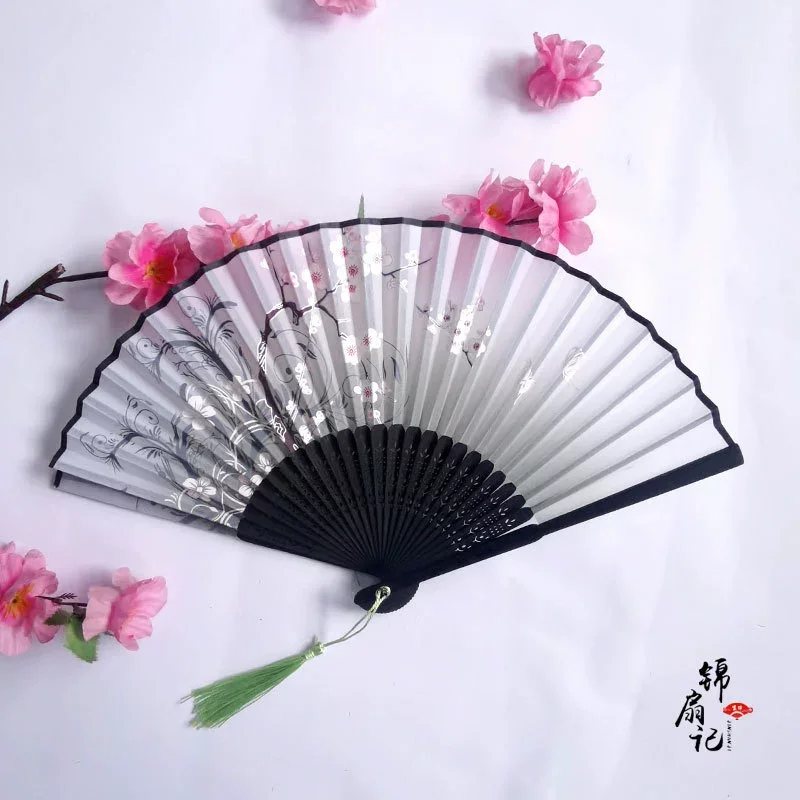 Wholesale advertising custom printed hand held fan plastic nylon bamboo wedding foldable hand fan