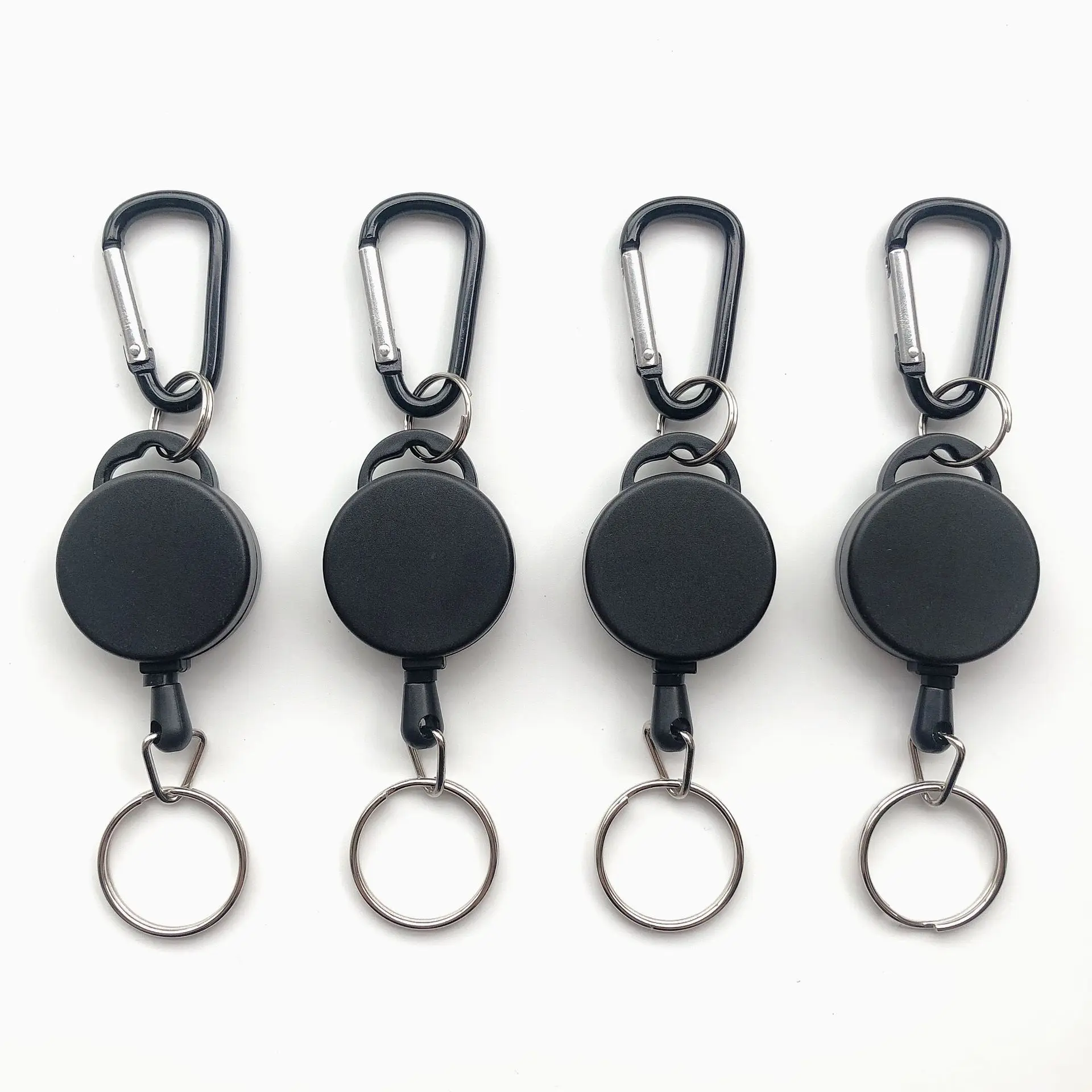 Black Plastic Retractable Key Hanger Fishing Non-slip Rope Outdoor Telescopic Keychain Carabiner Easy to Pull