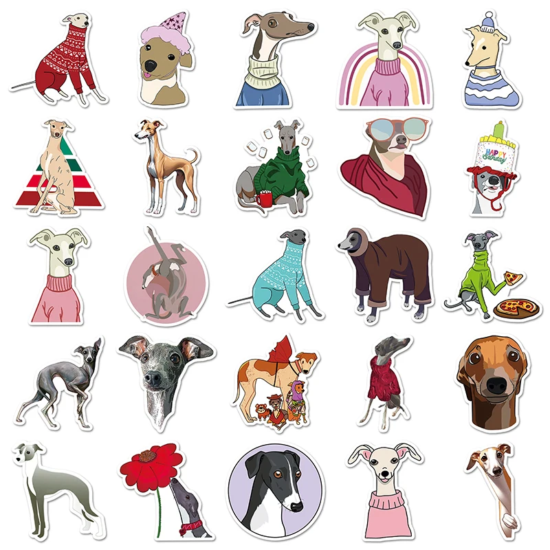 50PCS Factory Hot Sale Animal Graffiti Kawaii Dog Sticker Vinyl Waterproof PVC Cartoon Greyhound Sticker