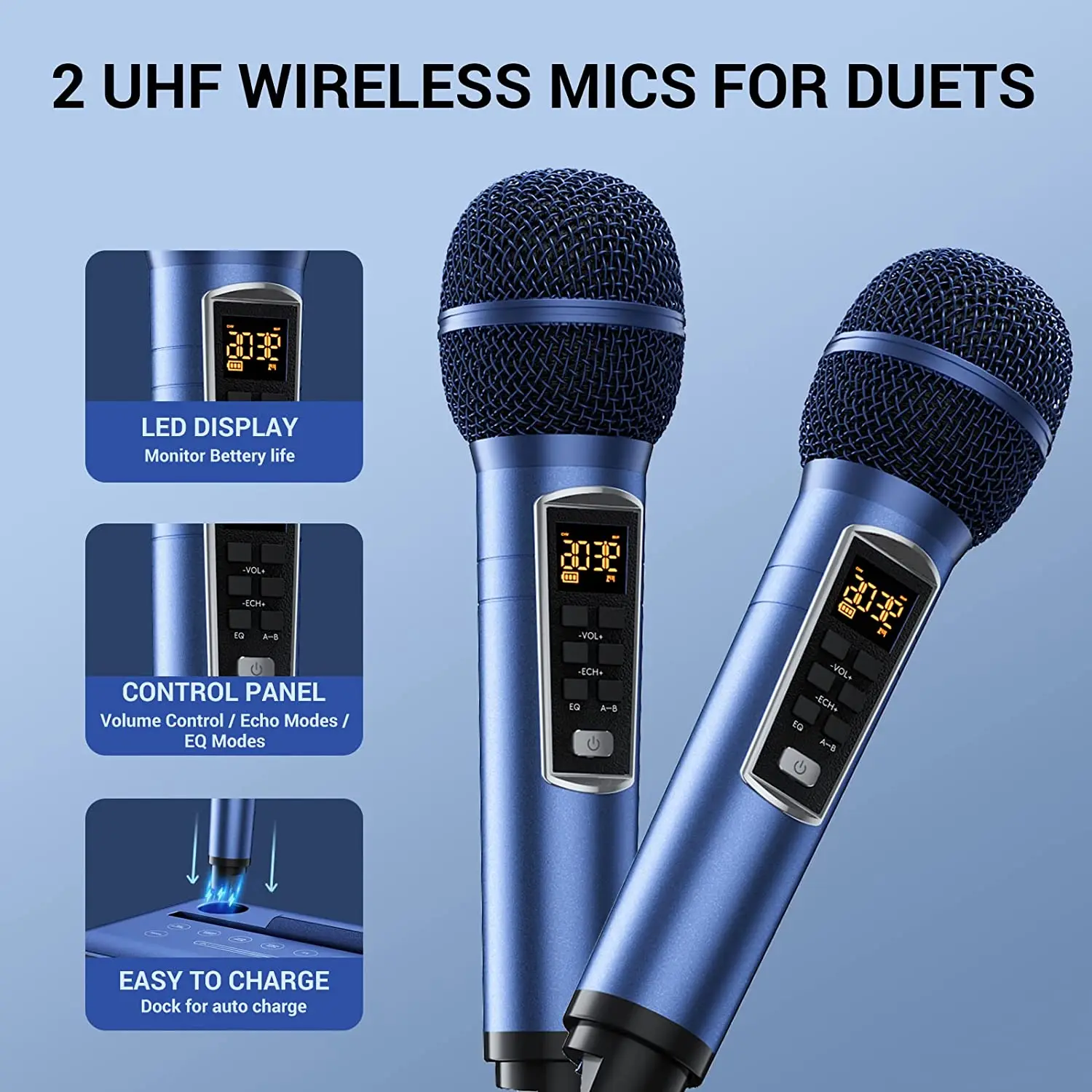 Professional TONOR K9 Video Recording UHF Handheld Microphone System Karaoke Players Machines with Speaker Mic and Bluetooth