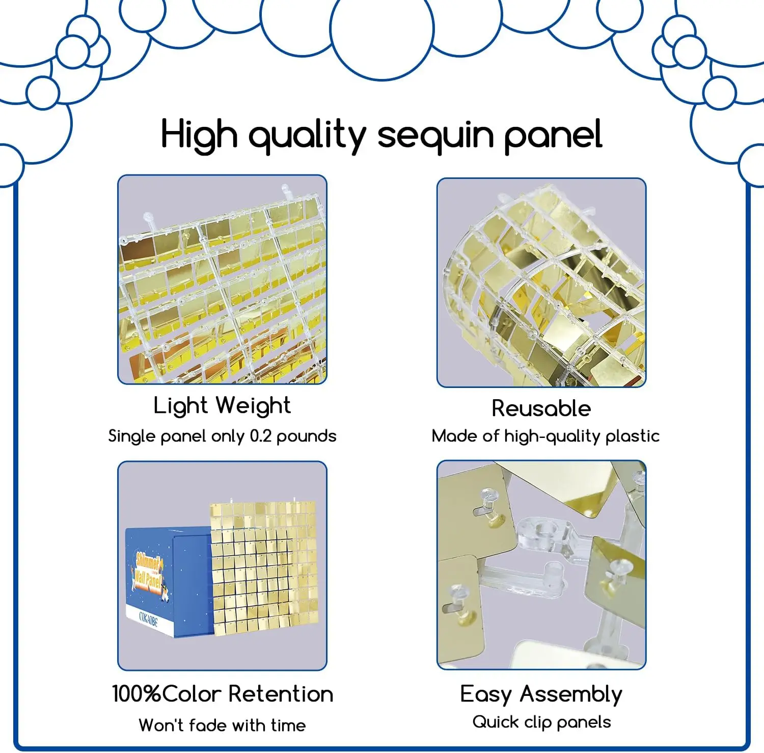 Light Gold Shimmer Wall 24 pcs Gold Sequins Backdrop Decoration Panels Photo Backdrops for Birthday Anniversary Decoration