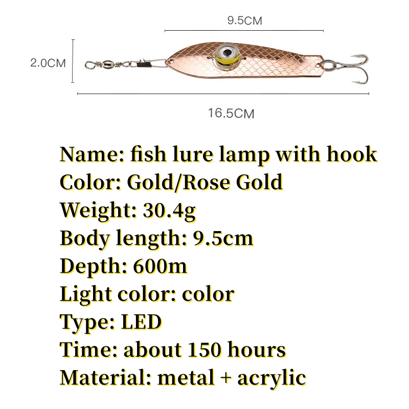 New Spinner baits Fish Lamp 9.5cm 30g Electronic Luminescent Led Underwater Fishing Spoon Lure Fish Light With Hook