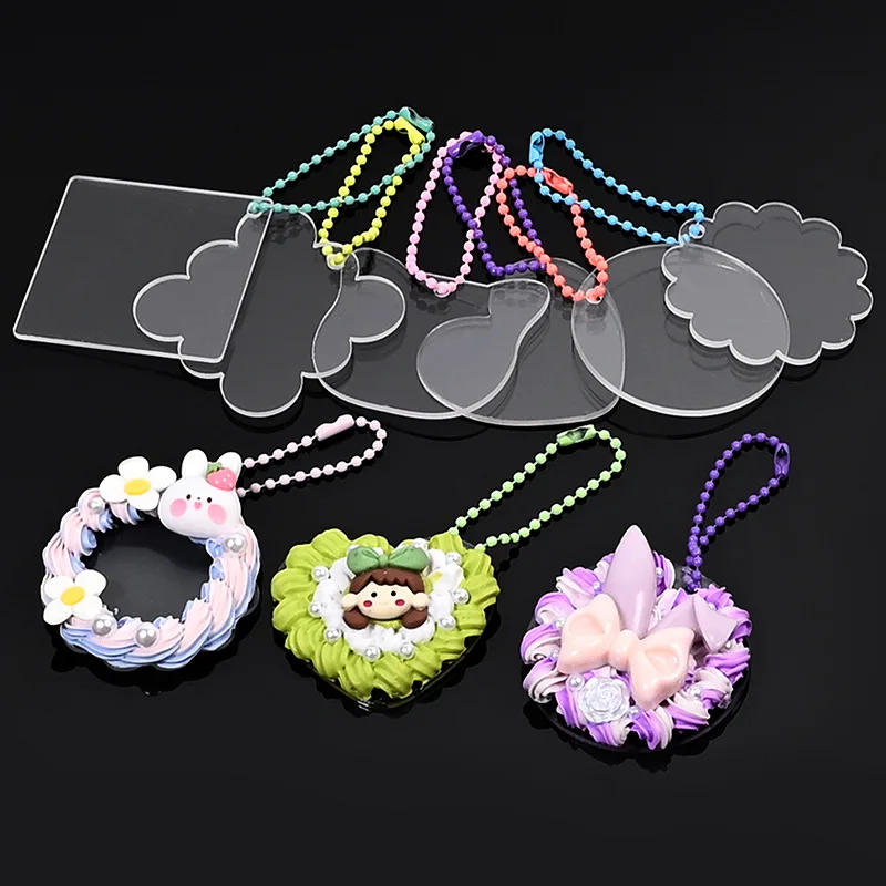 Custom DIY Blanks Transparent Acrylic Keychains Cream Glue Handmade Resin Decorative Accessories Acrylic Keychain