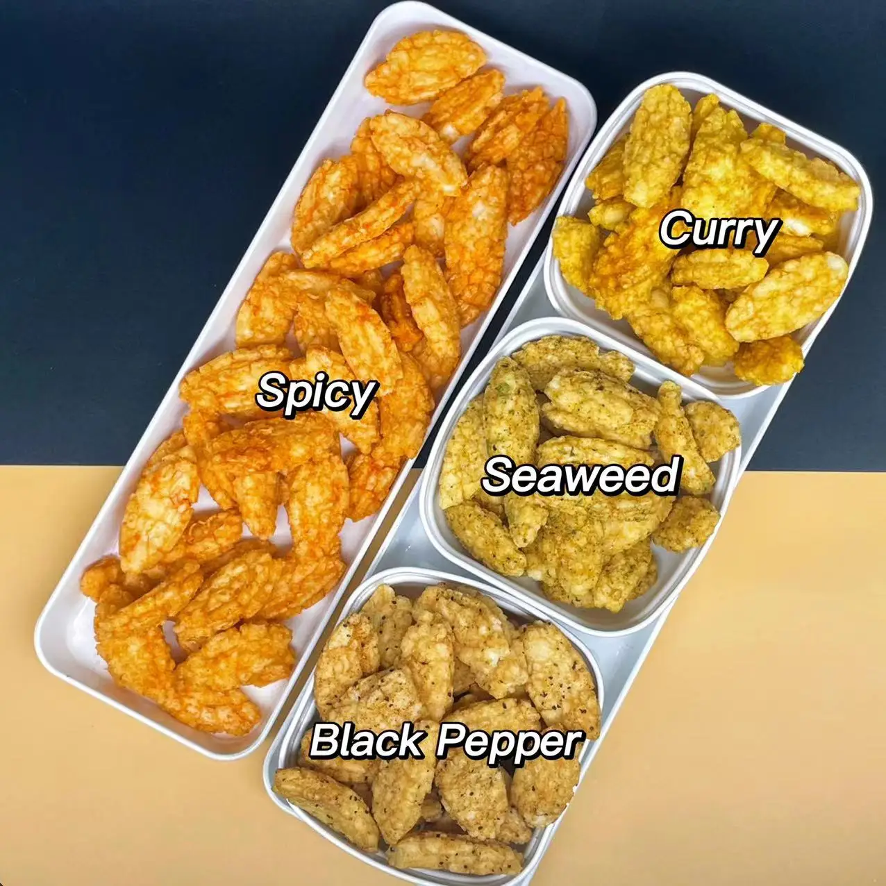 Crispy Rice Crackers Seaweed Curry Chili Black Pepper Flavor Snack Fried Rice Cracker