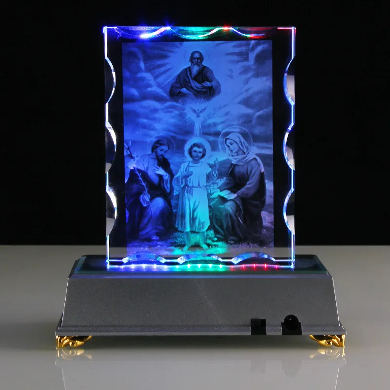 3D laser etched crystal block Jesus Hallelujah glass cube with led light base  for religious gifts