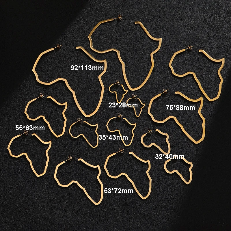 Custom Stainless Steel Statement Earrings Women Jewelry 18K Gold Plated Large Hoop Earring 2022 Africa African Map Earrings