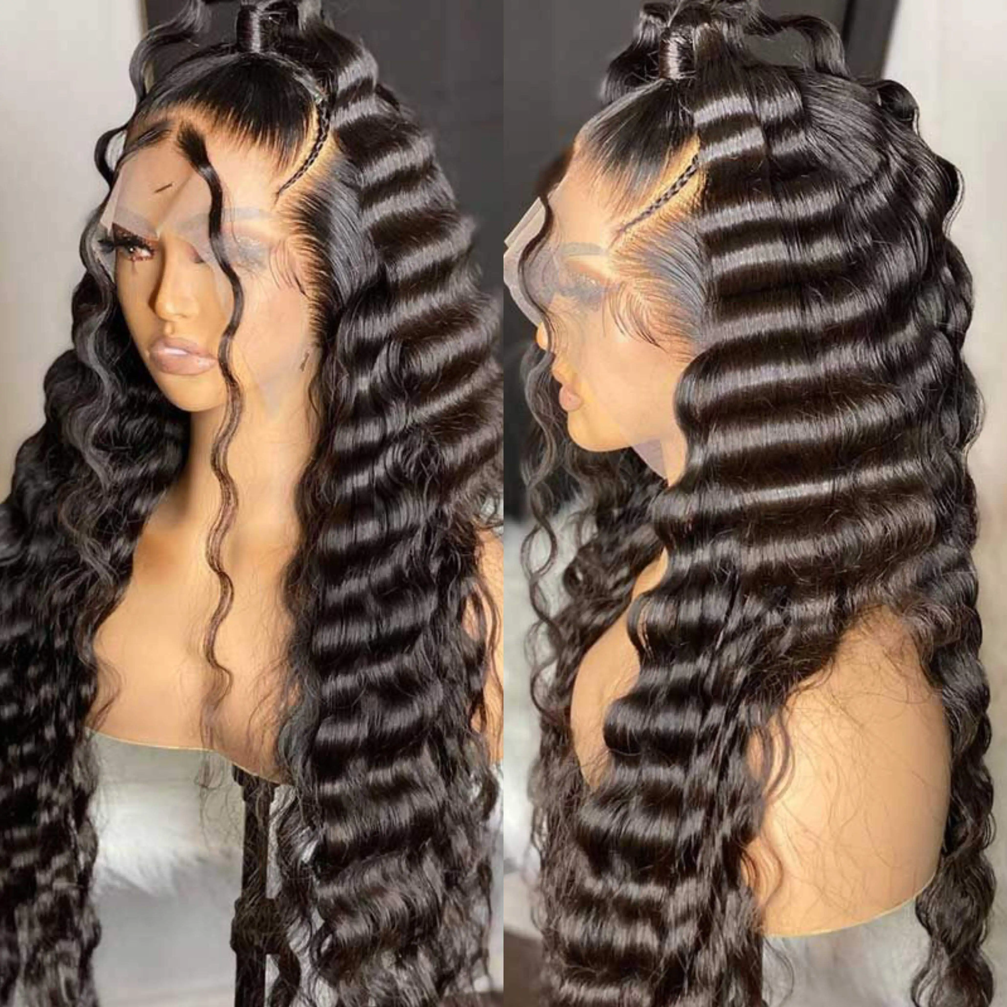 Cheap 4x4 13x4 HD Transparent Swiss Lace Front Wigs Human Hair, Natural Loose Deep Wave Wig Perruque Virgin Human Hair Vendors