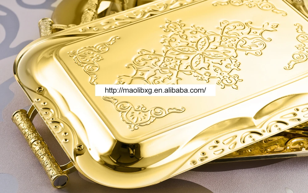 High Quality Golden Retro Square Metal Fruit Tray Set S M L Serving Trays Hotel Luxury Food Snack Plates Storage Tray