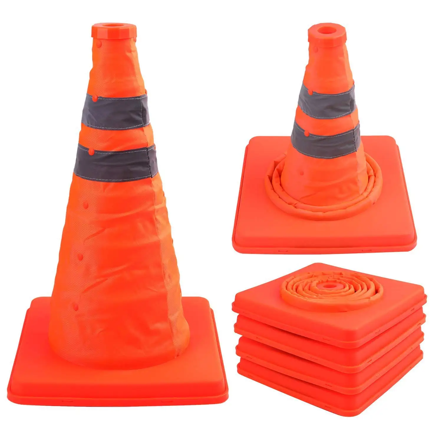 Driving Construction Cones Reflective Strips Orange 4 Pack 28 Inch Collapsible Traffic Cones