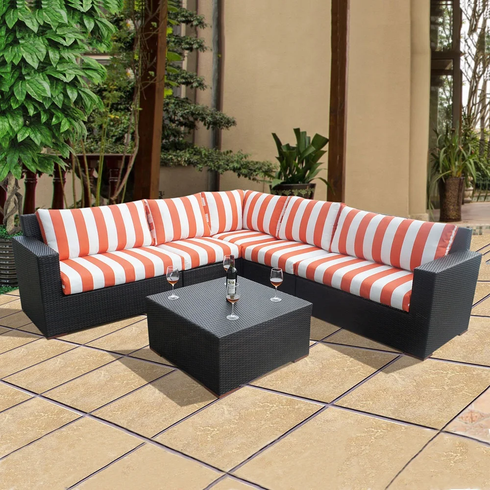 Sectional Hand Woven Rattan Conversation Sofa Outdoor PE Wicker Couch Patio Furniture Cane Seating Garden Set Garden Furniture