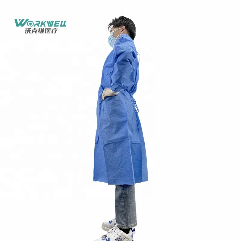 Factory Price ASTM F1670 hospital isolation gown 510K disposable gown pp pe Waterproof Chemical for Inpatient Wards