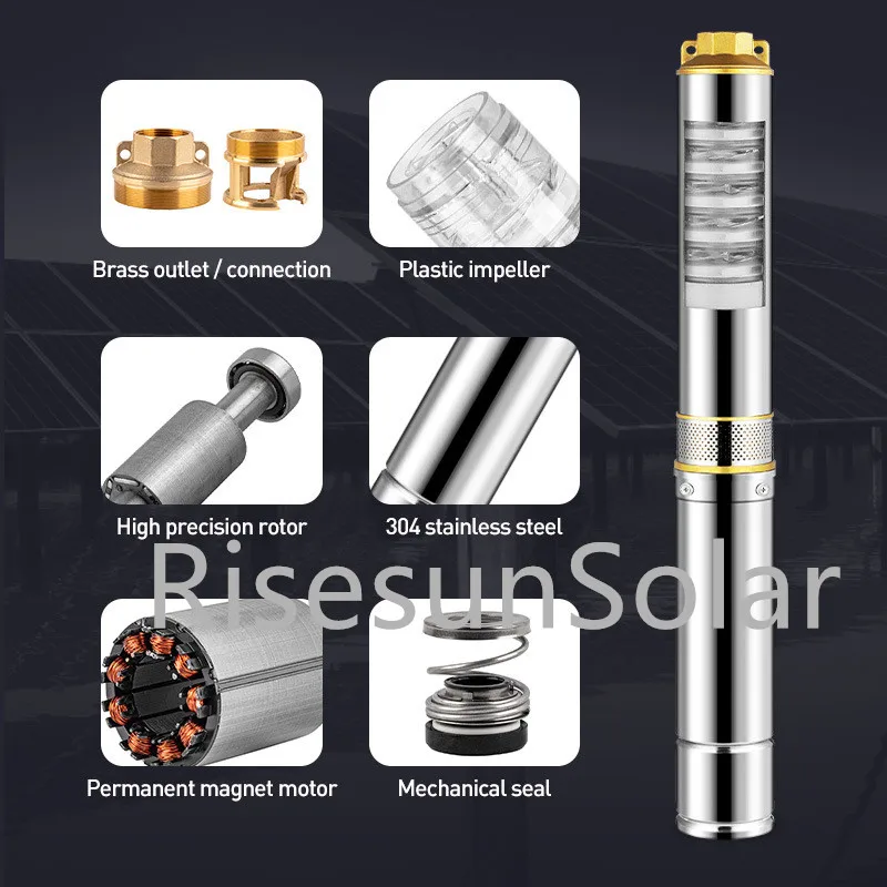 3Inch 1hp 95m Head 304SS DC Water Pump Solar Borehole Pump Bomba Solar Bomba De Agua Solar Pump Submersible For Irrigation