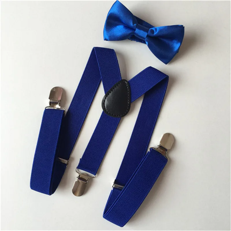 Soild Color Children Belt Bowtie Set Boys Girls Clip-on Y-back Braces Baby Bow Tie Suspenders Vintage Elastic Adjustable