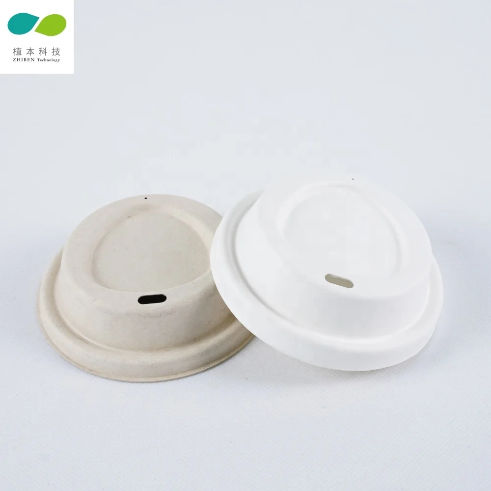 Two colors 80mm and 90mm sugarcane bagasse pulp paper coffee cup lid