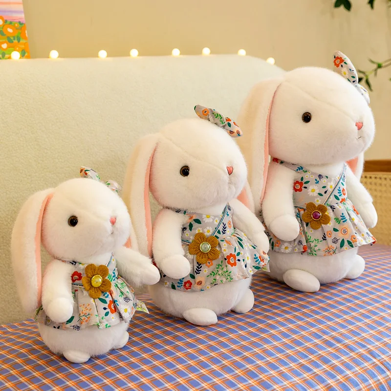 Cute Little White Rabbit Plush Toy Fragmented Flower Skirt Rabbit Doll Grab Machine Cloth Doll Girl Birthday Gift Wholesale