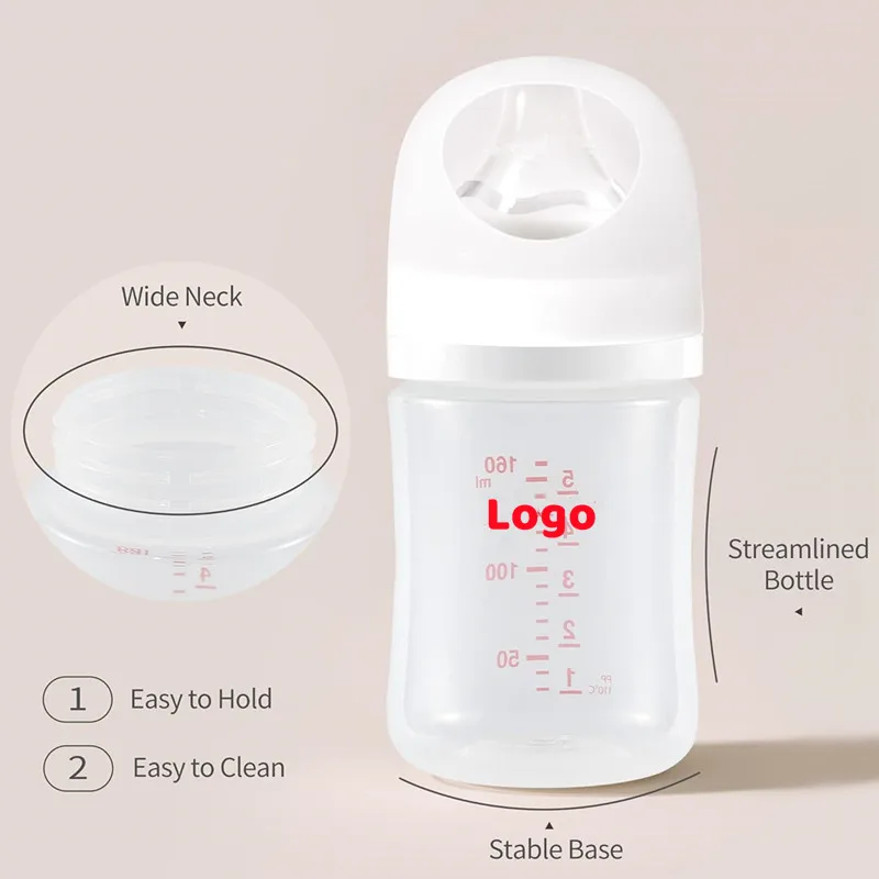 Factory  Natural Feel BPA  Free PP Baby Feeding Bottle Custom Wide Neck Nursing Bottle Silicone Nipple Replacement for Pigeon